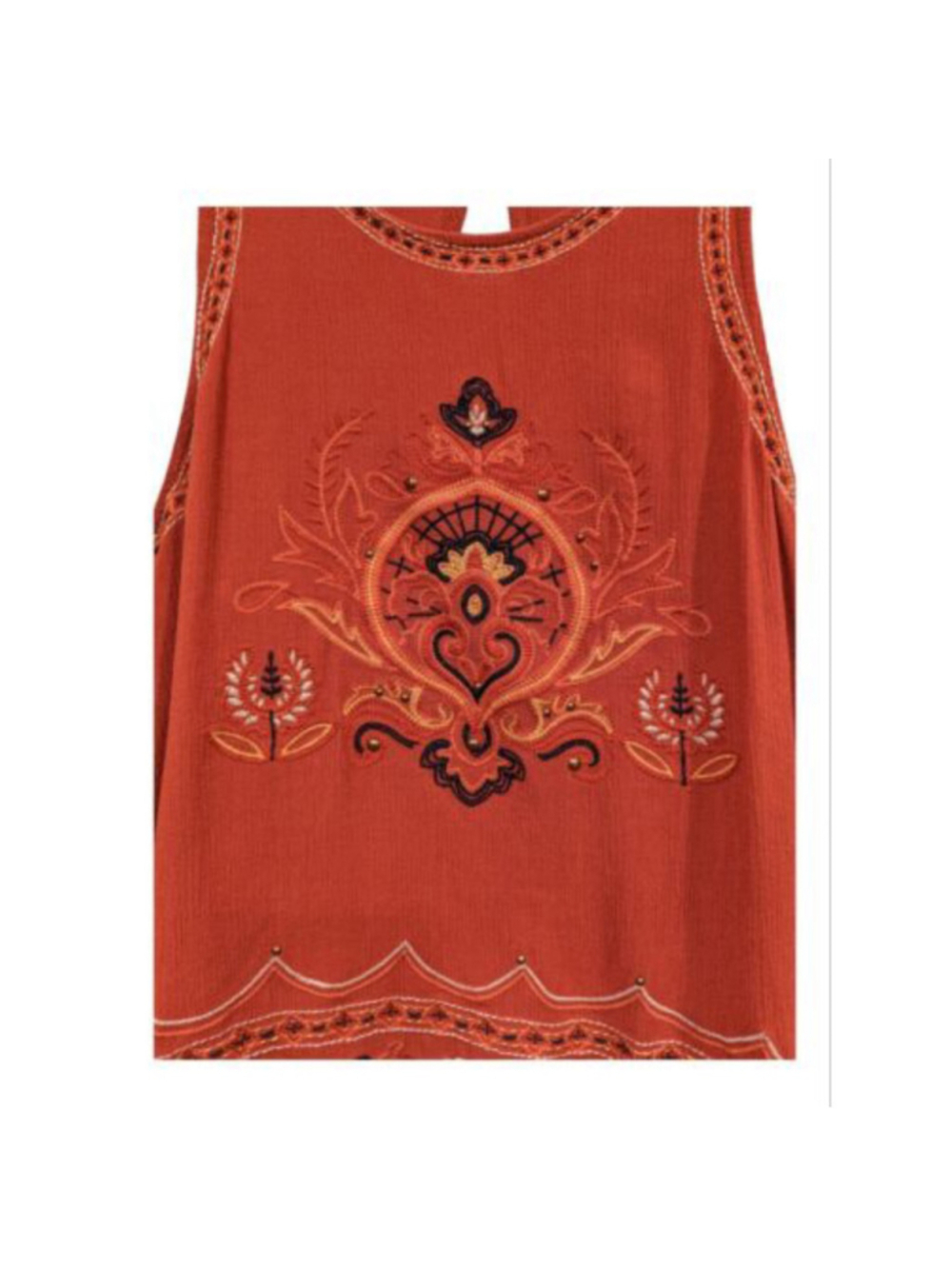 Coco + Jaimeson Top Ladies Med Rust Sleeveless Blouse Floral Embroidery Boho - Picture 3 of 9